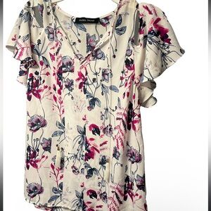 Ivanka Trump Floral Blouse with Ruffle Sleeves